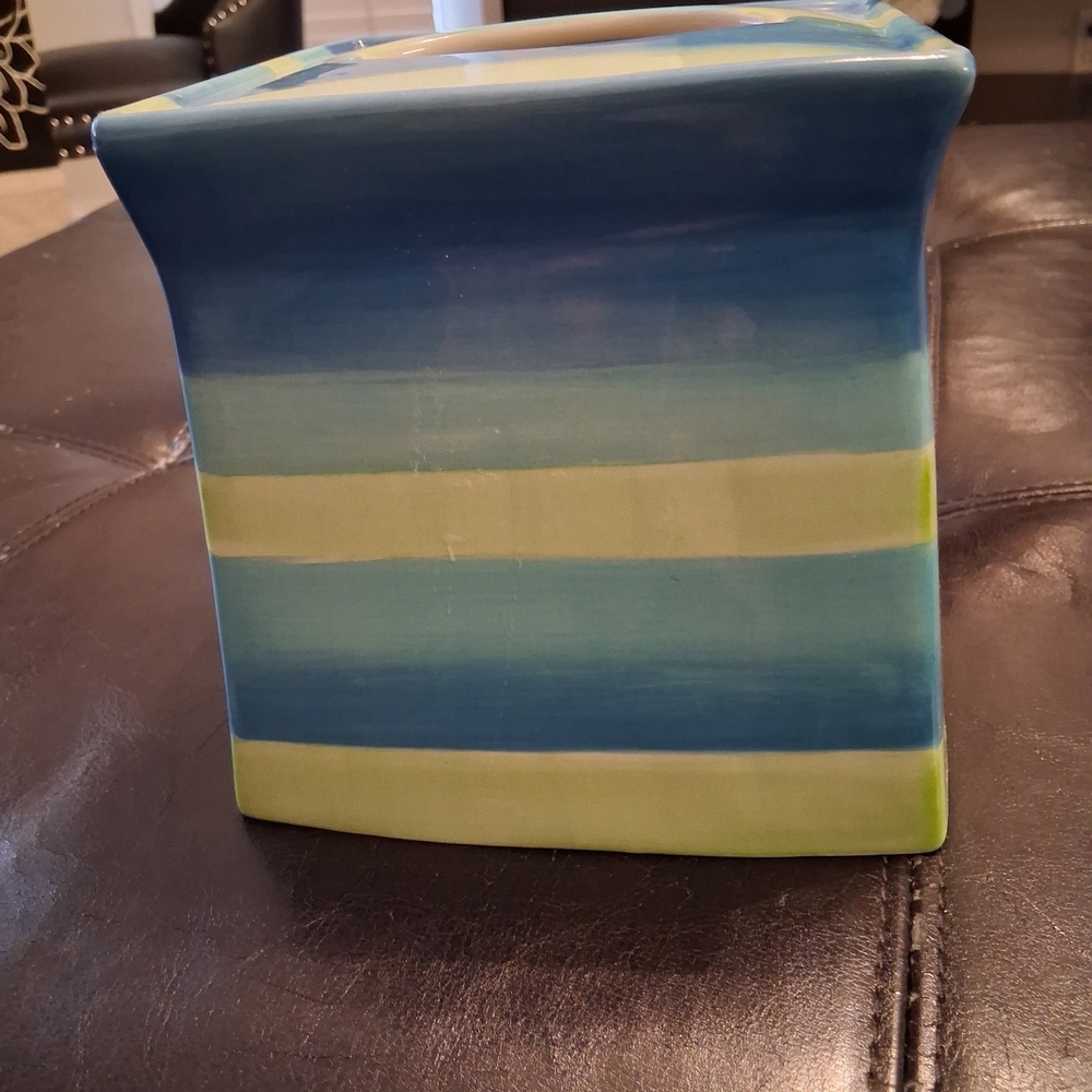 Ceramic Blue and Green Tissue Box Cover - Picture 2 of 6